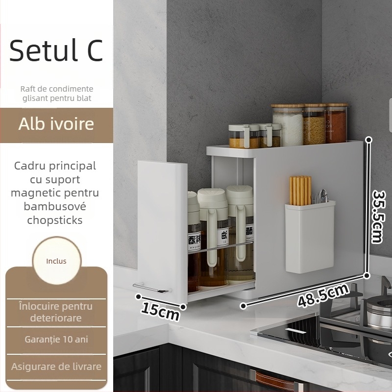 Raft pentru condimente de bucătărie, protecție la praf, dulap de masă cu 2 etaje, oțel-carbon, stil japonez (2 etaje; montaj pe masă; protecție la praf; oțel-carbon; stil japonez)