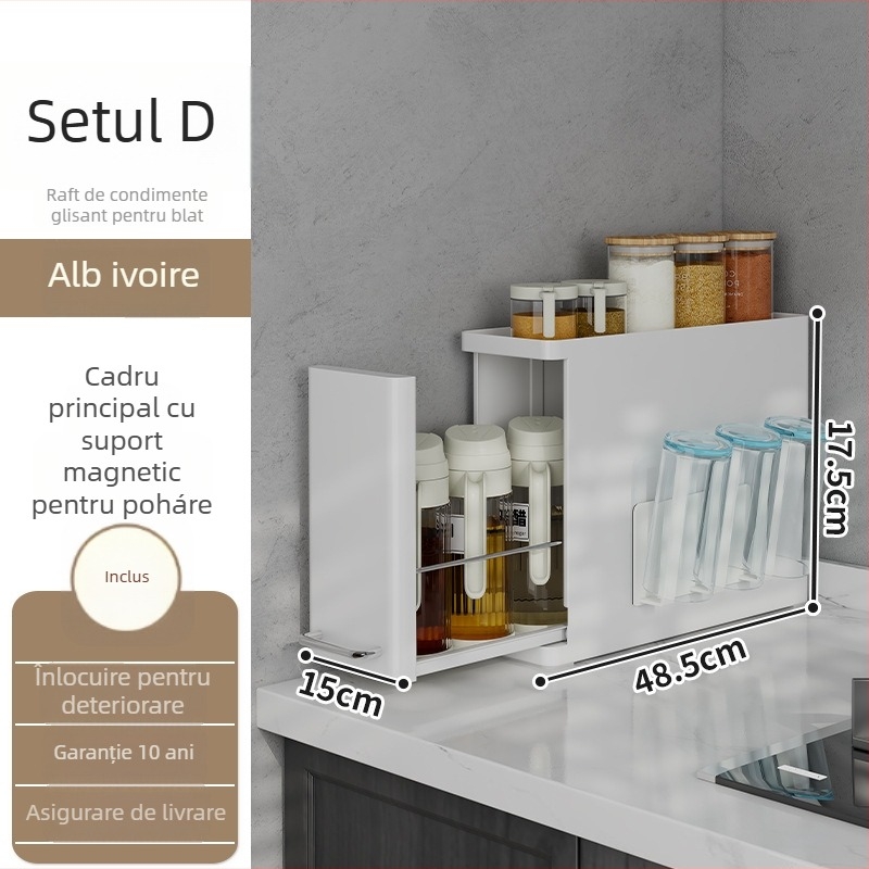 Raft pentru condimente de bucătărie, protecție la praf, dulap de masă cu 2 etaje, oțel-carbon, stil japonez (2 etaje; montaj pe masă; protecție la praf; oțel-carbon; stil japonez)