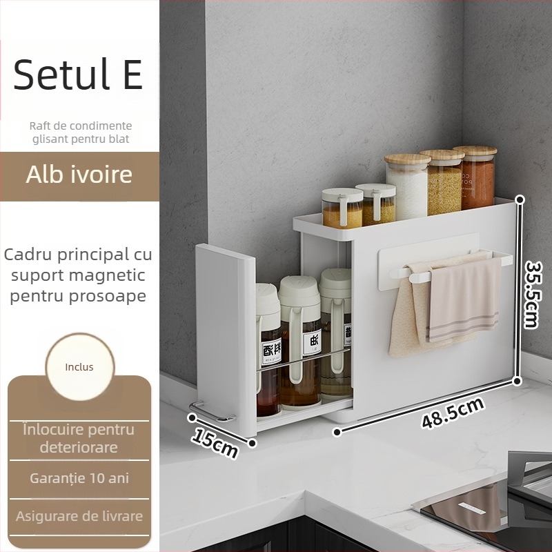 Raft pentru condimente de bucătărie, protecție la praf, dulap de masă cu 2 etaje, oțel-carbon, stil japonez (2 etaje; montaj pe masă; protecție la praf; oțel-carbon; stil japonez)
