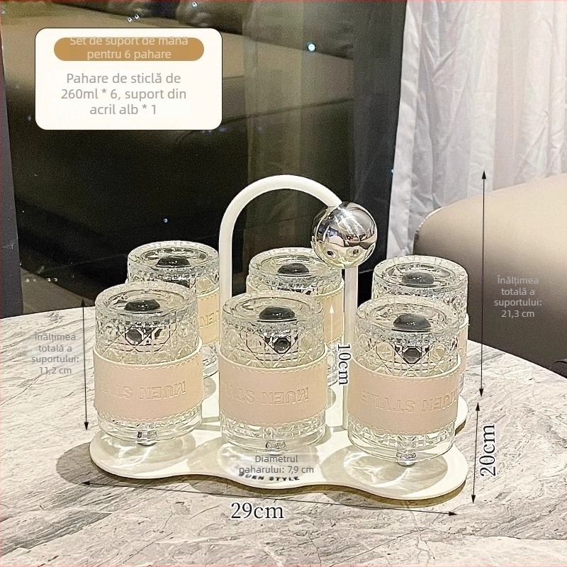 Set de pahare din sticlă cu filtru de apă și suport pentru farfurioare – Stil Nordic