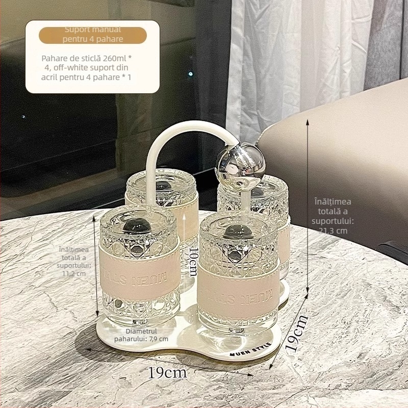 Set de pahare din sticlă cu filtru de apă și suport pentru farfurioare – Stil Nordic