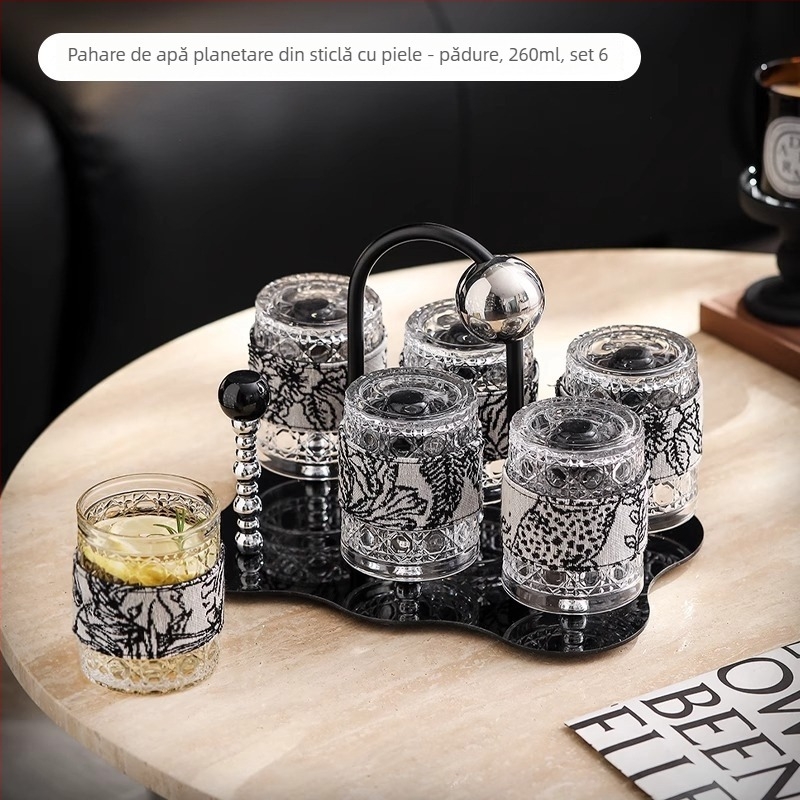 Set de pahare din sticlă cu filtru de apă și suport pentru farfurioare – Stil Nordic