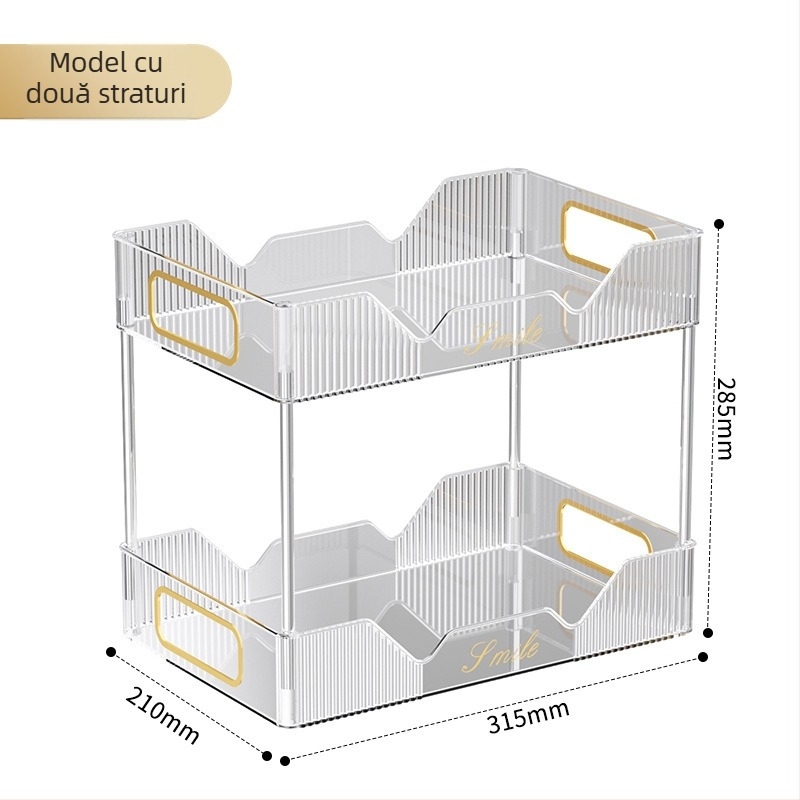 Raft de birou cu două niveluri pentru depozitare și pahare, stil Nordic, material PET, model 5015, brand Xihui, multifuncțional