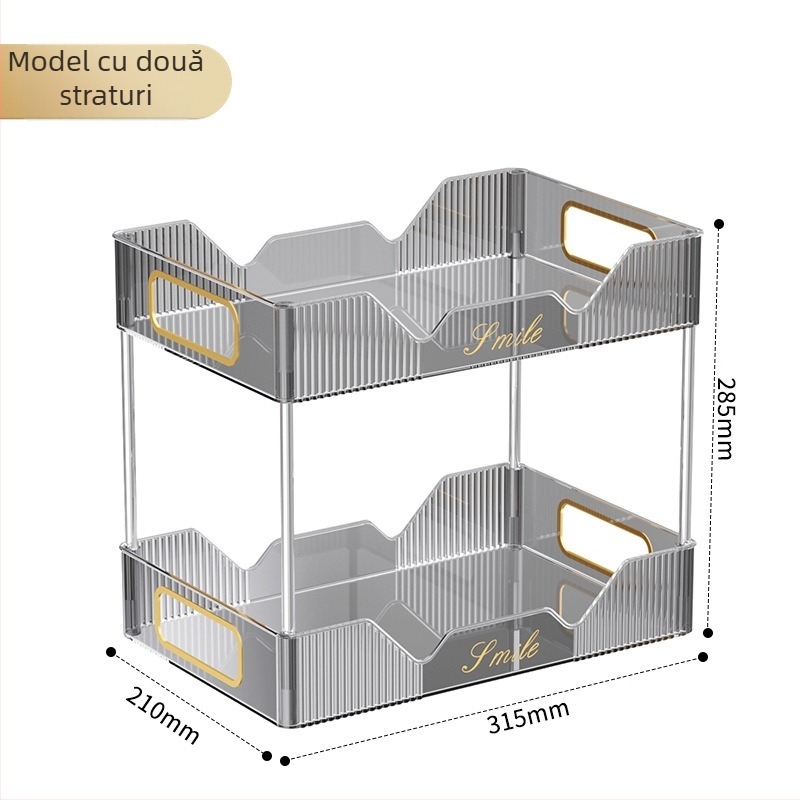 Raft de birou cu două niveluri pentru depozitare și pahare, stil Nordic, material PET, model 5015, brand Xihui, multifuncțional