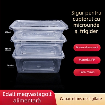 Cutie de prânz de unică folosință, cu capac, compatibilă cu microunde, rotundă sau dreptunghiulară, PP material, set de 500 bucăți, marcă Yinghao