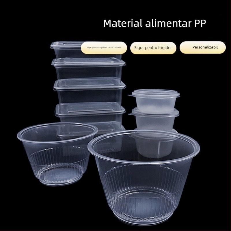 Cutie de prânz de unică folosință, cu capac, compatibilă cu microunde, rotundă sau dreptunghiulară, PP material, set de 500 bucăți, marcă Yinghao