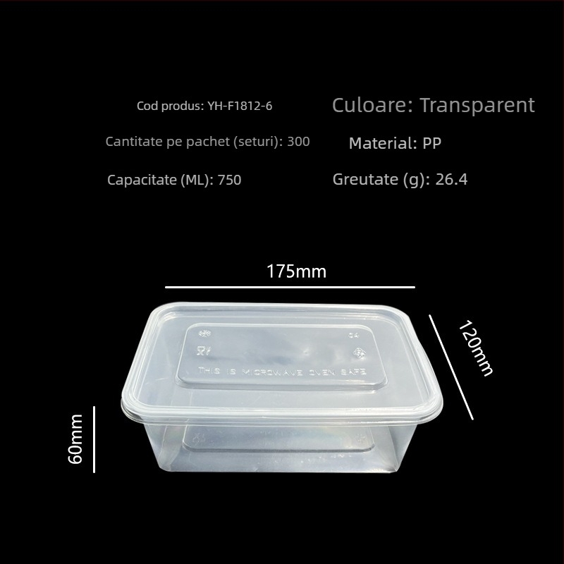 Cutie de prânz de unică folosință, cu capac, compatibilă cu microunde, rotundă sau dreptunghiulară, PP material, set de 500 bucăți, marcă Yinghao
