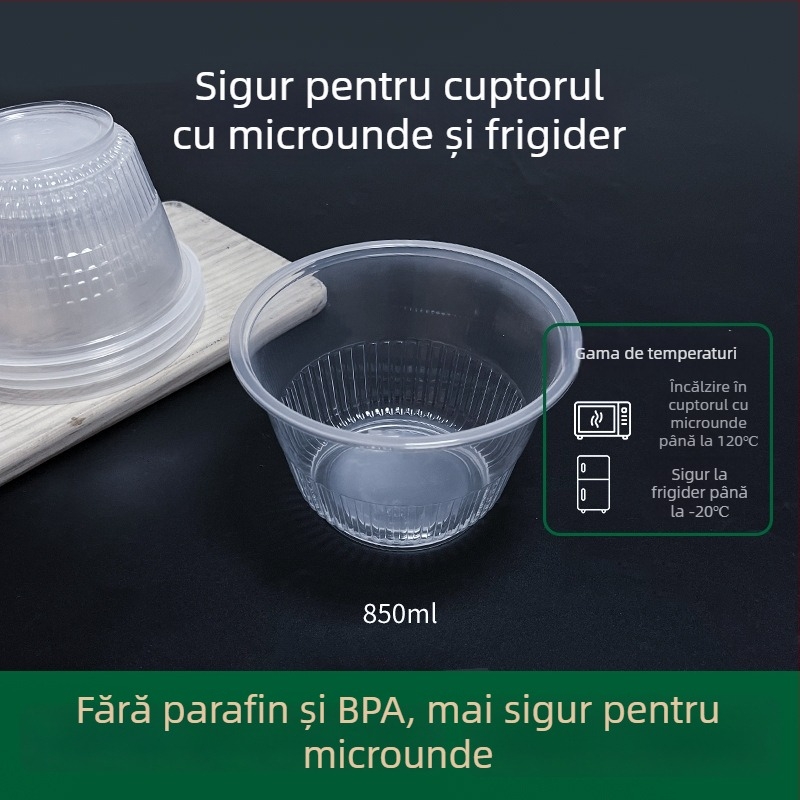 Cutie de prânz de unică folosință, cu capac, compatibilă cu microunde, rotundă sau dreptunghiulară, PP material, set de 500 bucăți, marcă Yinghao