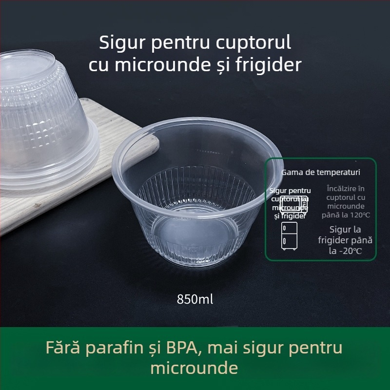 Cutie de prânz de unică folosință, cu capac, compatibilă cu microunde, rotundă sau dreptunghiulară, PP material, set de 500 bucăți, marcă Yinghao