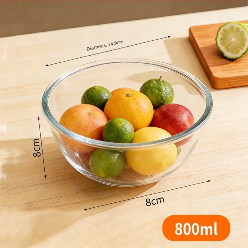 Meijia Bol de Salată din Sticlă Borosilicată de Înaltă Calitate, Compatibilă cu Microunde, Personalizare Disponibilă, Formă Rotundă