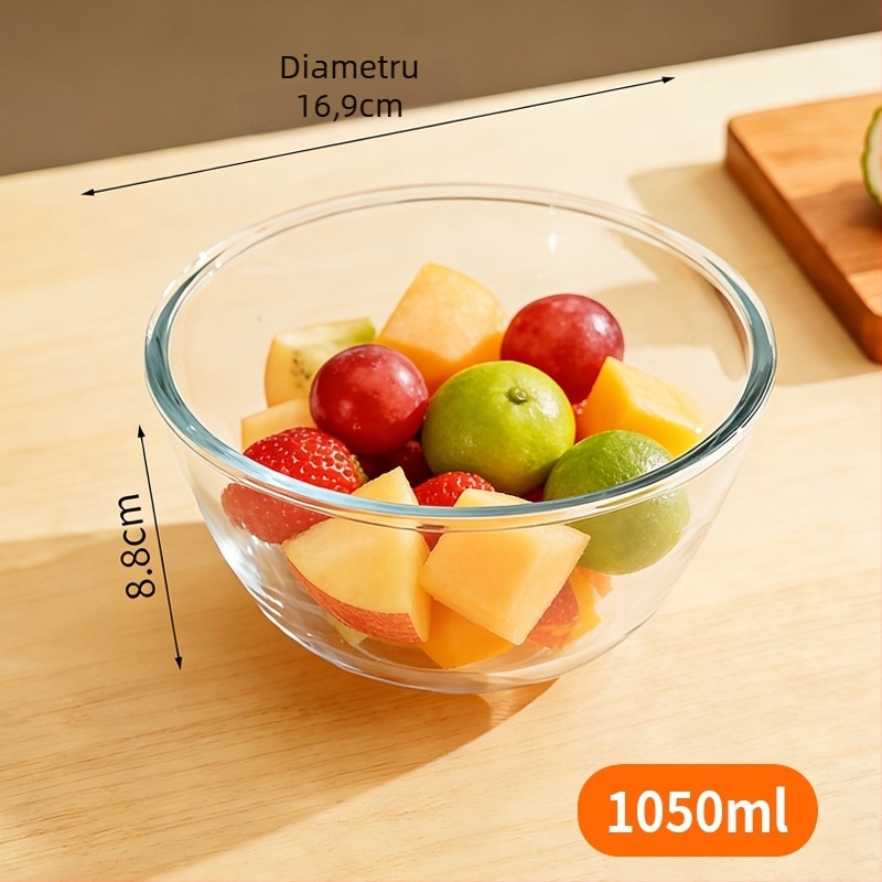 Meijia Bol de Salată din Sticlă Borosilicată de Înaltă Calitate, Compatibilă cu Microunde, Personalizare Disponibilă, Formă Rotundă