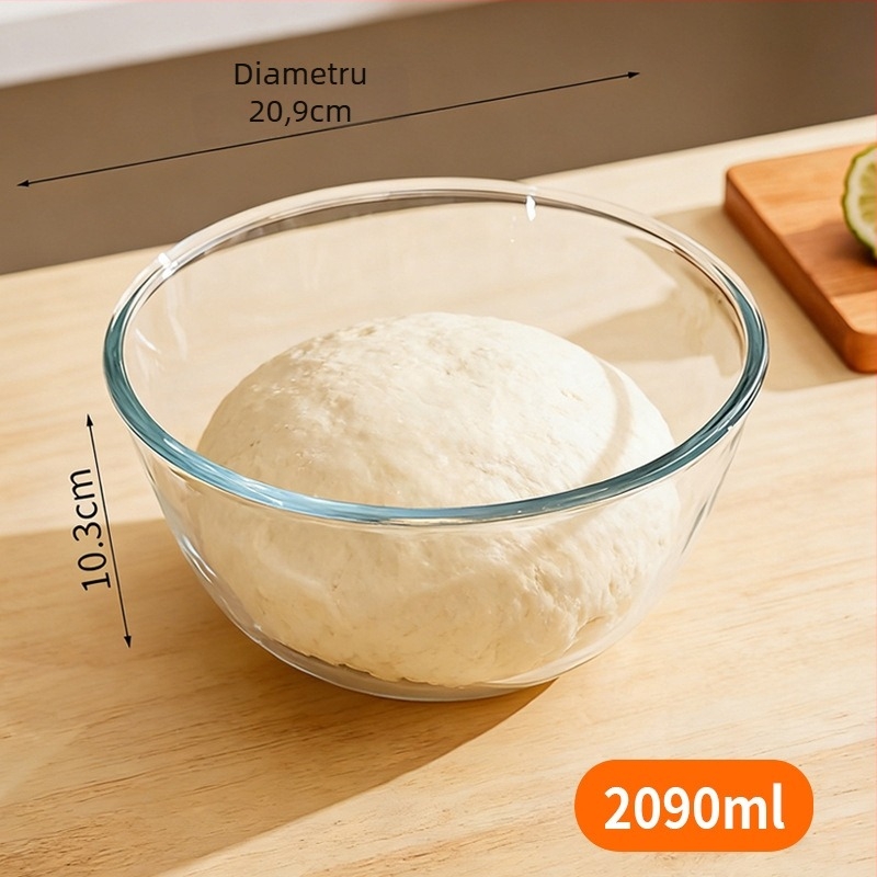 Meijia Bol de Salată din Sticlă Borosilicată de Înaltă Calitate, Compatibilă cu Microunde, Personalizare Disponibilă, Formă Rotundă