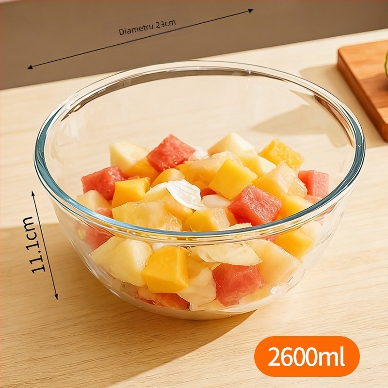 Meijia Bol de Salată din Sticlă Borosilicată de Înaltă Calitate, Compatibilă cu Microunde, Personalizare Disponibilă, Formă Rotundă