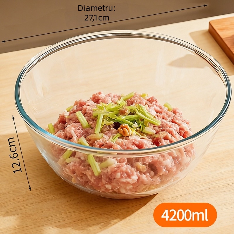Meijia Bol de Salată din Sticlă Borosilicată de Înaltă Calitate, Compatibilă cu Microunde, Personalizare Disponibilă, Formă Rotundă
