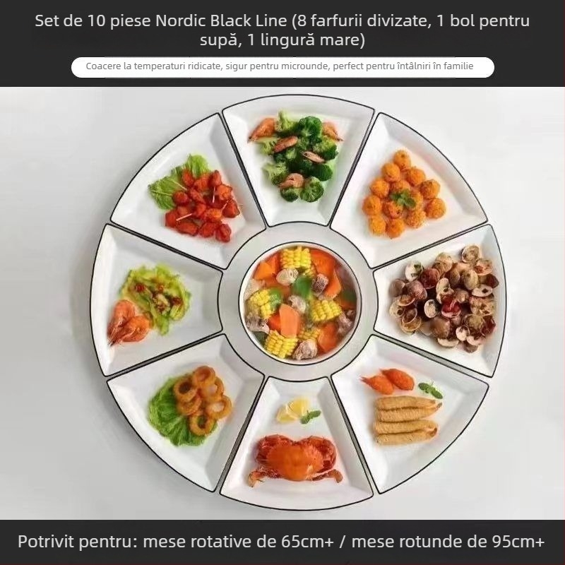 Set de platouri ceramice în formă de evantai, din porțelan de os, finisaj subglazură, stil simplu