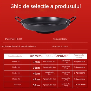 Tigaie concavă nitridată pentru clătite de cartofi Guizhou — font din fier forjat, fără strat, compatibilă cu gaze și plite cu inducție
