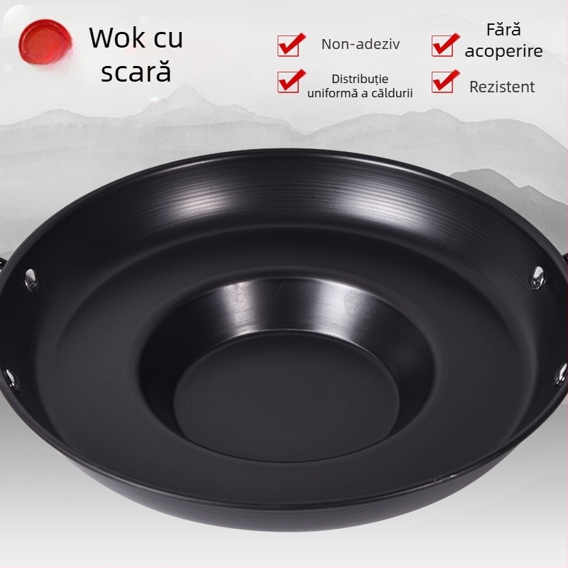 Tigaie concavă nitridată pentru clătite de cartofi Guizhou — font din fier forjat, fără strat, compatibilă cu gaze și plite cu inducție