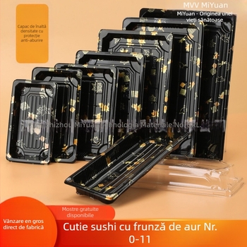 Cutie ambalaj sushi - de unică folosință, plastic transparent anti-aburire, Ambalare somon, 200 bucăți, Brand Rice Source, Material Plastic, Cuptor cu microunde: Nu, Personalizare: Da