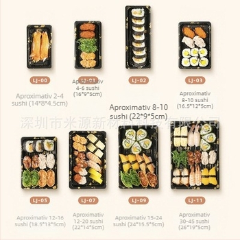 Cutie ambalaj sushi - de unică folosință, plastic transparent anti-aburire, Ambalare somon, 200 bucăți, Brand Rice Source, Material Plastic, Cuptor cu microunde: Nu, Personalizare: Da
