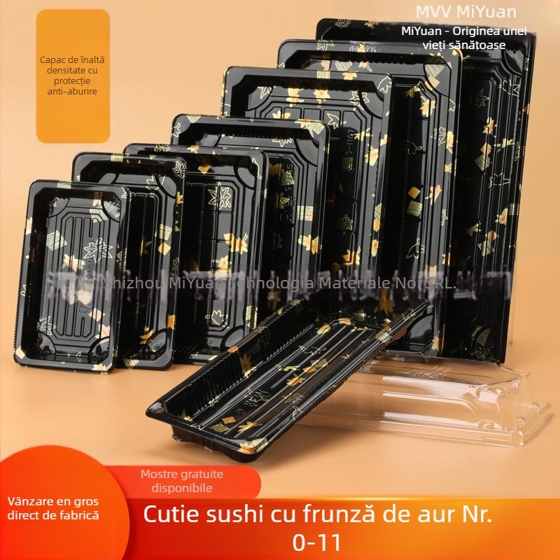 Cutie ambalaj sushi - de unică folosință, plastic transparent anti-aburire, Ambalare somon, 200 bucăți, Brand Rice Source, Material Plastic, Cuptor cu microunde: Nu, Personalizare: Da