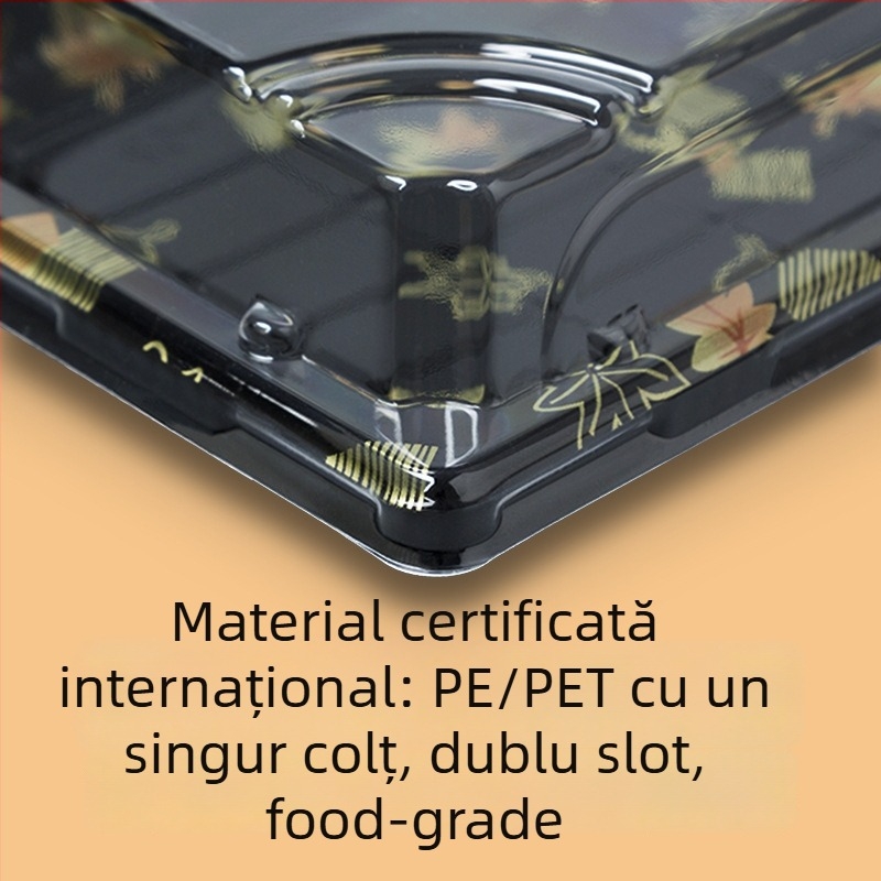 Cutie ambalaj sushi - de unică folosință, plastic transparent anti-aburire, Ambalare somon, 200 bucăți, Brand Rice Source, Material Plastic, Cuptor cu microunde: Nu, Personalizare: Da