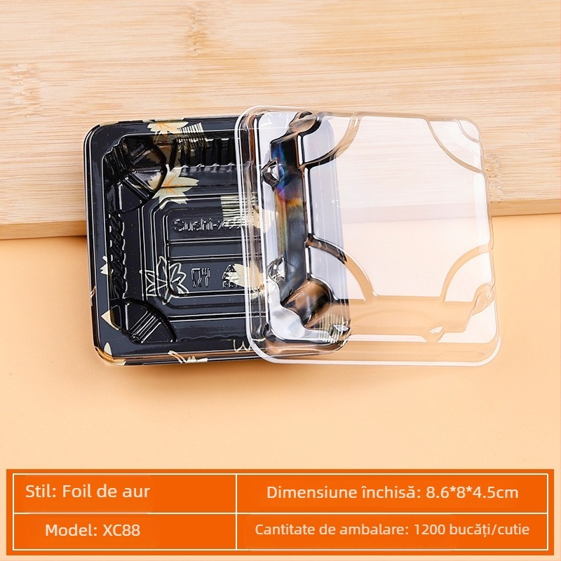 Cutie ambalaj sushi - de unică folosință, plastic transparent anti-aburire, Ambalare somon, 200 bucăți, Brand Rice Source, Material Plastic, Cuptor cu microunde: Nu, Personalizare: Da