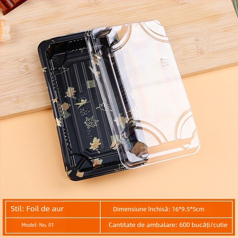 Cutie ambalaj sushi - de unică folosință, plastic transparent anti-aburire, Ambalare somon, 200 bucăți, Brand Rice Source, Material Plastic, Cuptor cu microunde: Nu, Personalizare: Da