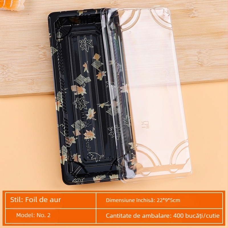 Cutie ambalaj sushi - de unică folosință, plastic transparent anti-aburire, Ambalare somon, 200 bucăți, Brand Rice Source, Material Plastic, Cuptor cu microunde: Nu, Personalizare: Da