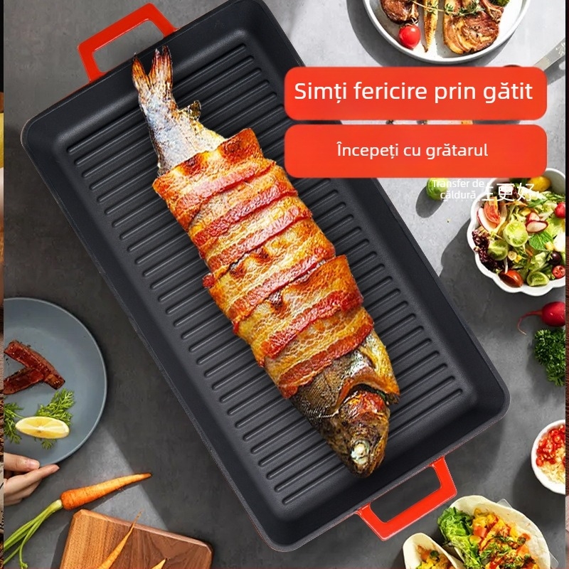 Tigaie din fontă pentru prăjit, antiaderent, adâncime 4 cm, greutate 3,5 kg, model LS-1501