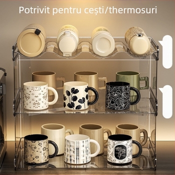 Raft de depozitare pahare pentru birou, plastic, model Km-490, funcție uscare