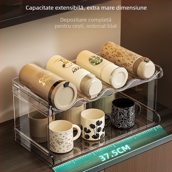 Raft de depozitare pahare pentru birou, plastic, model Km-490, funcție uscare