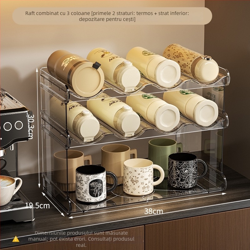 Raft de depozitare pahare pentru birou, plastic, model Km-490, funcție uscare