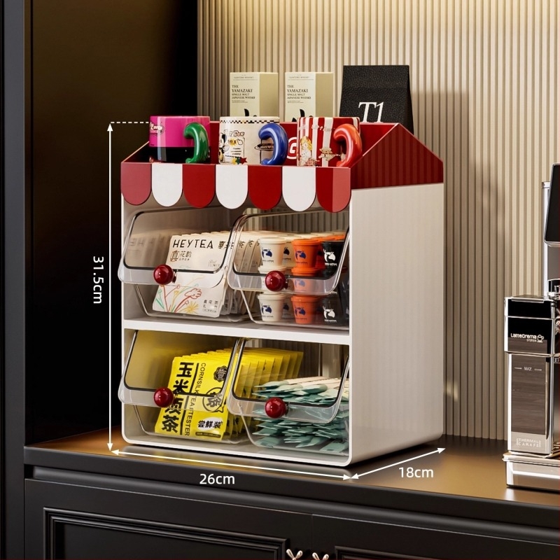 Raft de depozitare pahare pentru birou, plastic, model Km-490, funcție uscare