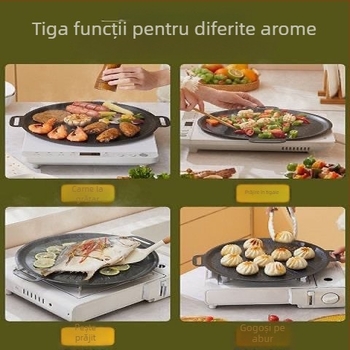 Tigaie grill pentru camping în stil coreean, circulară din aliaj, finisaj prin ștanțare, suprafață antiaderentă, ușor de curățat