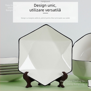 Set hexagonal de farfurii și boluri ceramice, farfurii plate, model See details, stil național