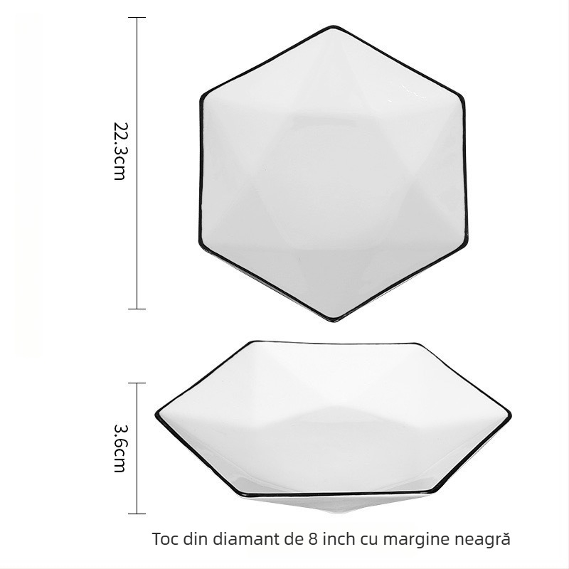 Set hexagonal de farfurii și boluri ceramice, farfurii plate, model See details, stil național
