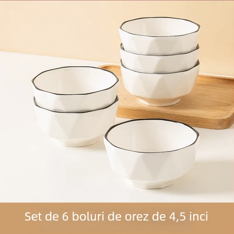Set hexagonal de farfurii și boluri ceramice, farfurii plate, model See details, stil național
