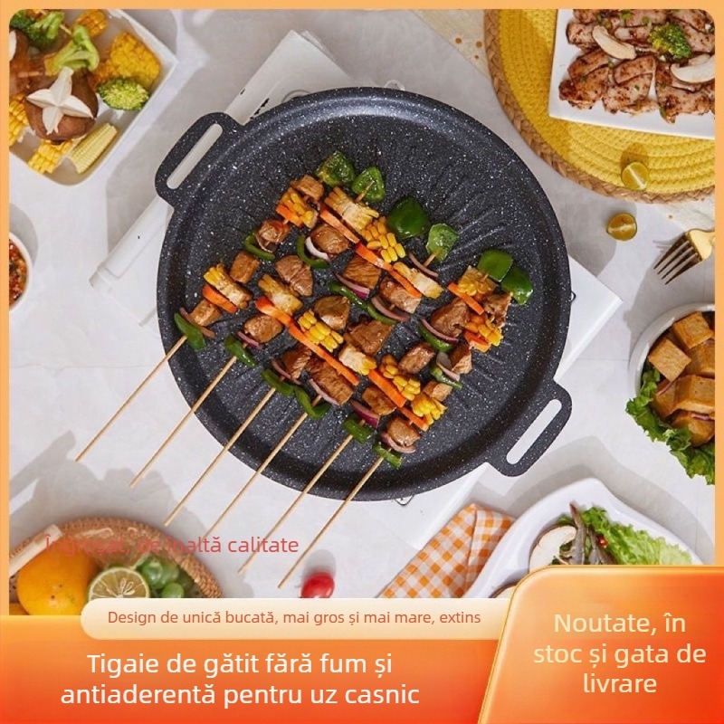 Tigaie grill rotundă din aliaj, construcție prin ștampilare, antiaderentă, ușor de curățat