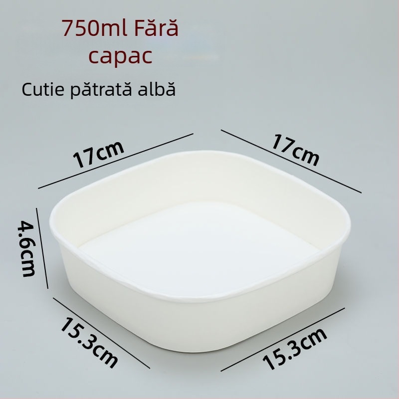 Cutie de fructe pătrată, de unică folosință, din hârtie kraft, cu capac