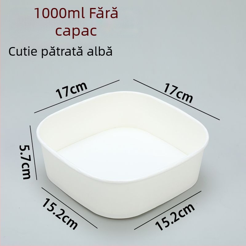 Cutie de fructe pătrată, de unică folosință, din hârtie kraft, cu capac