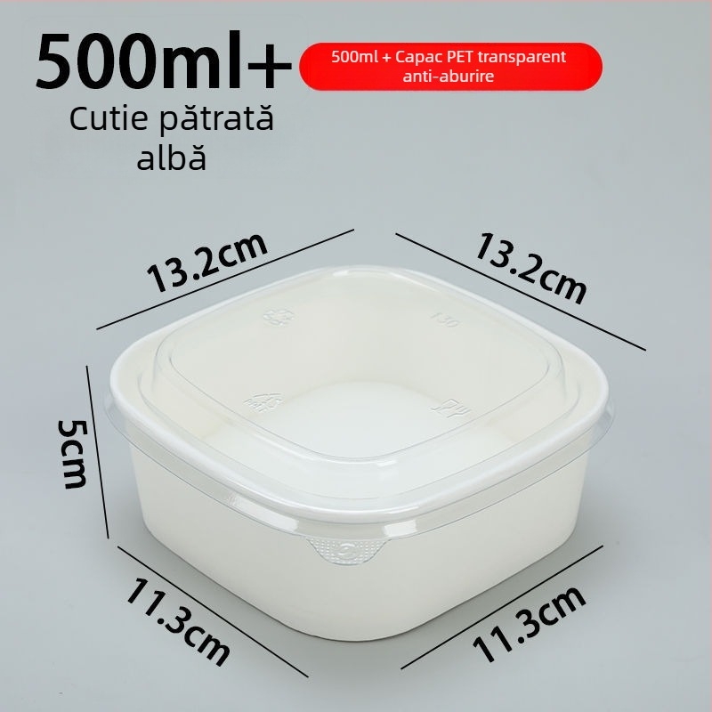 Cutie de fructe pătrată, de unică folosință, din hârtie kraft, cu capac