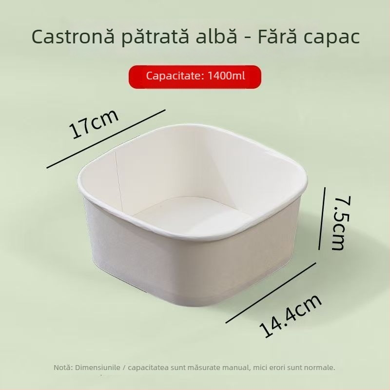 Cutie de fructe pătrată, de unică folosință, din hârtie kraft, cu capac