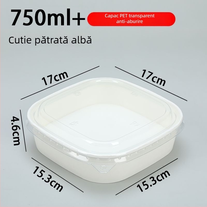 Cutie de fructe pătrată, de unică folosință, din hârtie kraft, cu capac