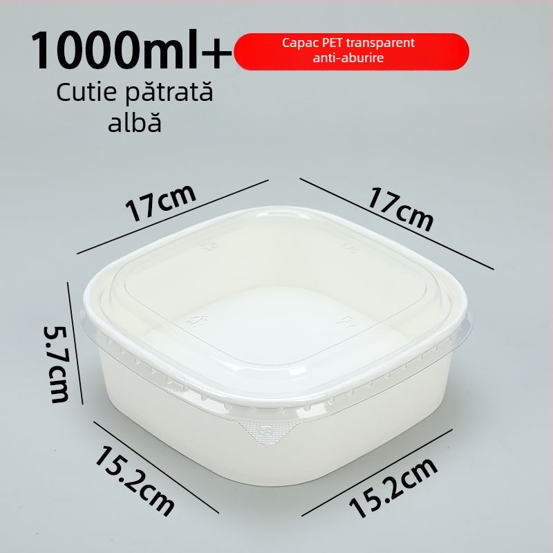 Cutie de fructe pătrată, de unică folosință, din hârtie kraft, cu capac