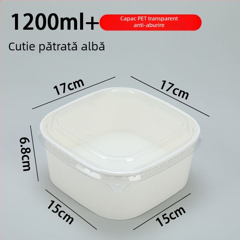 Cutie de fructe pătrată, de unică folosință, din hârtie kraft, cu capac