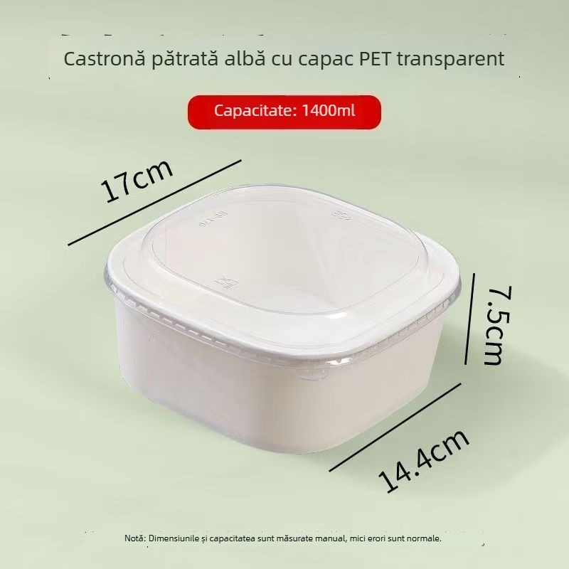 Cutie de fructe pătrată, de unică folosință, din hârtie kraft, cu capac