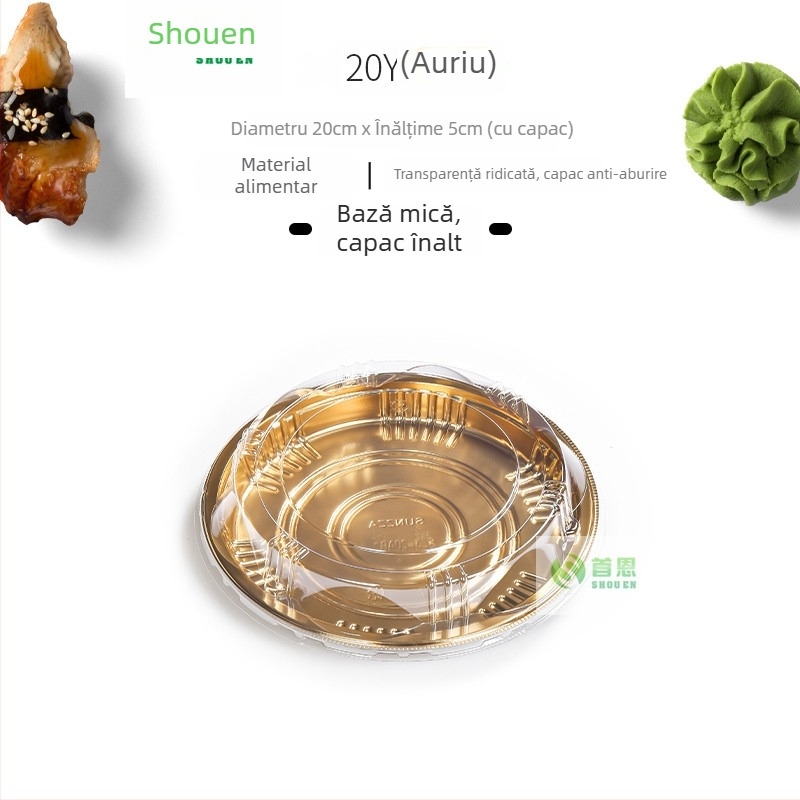 Cutie rotundă pentru sushi, pentru sashimi și livrare somon – de unică folosință, material degradabil, imprimare logo disponibilă, microunde indisponibil, biodegradabil: Nu