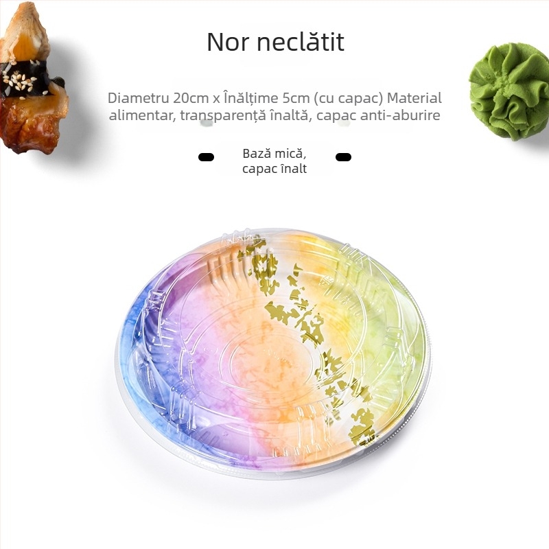 Cutie rotundă pentru sushi, pentru sashimi și livrare somon – de unică folosință, material degradabil, imprimare logo disponibilă, microunde indisponibil, biodegradabil: Nu