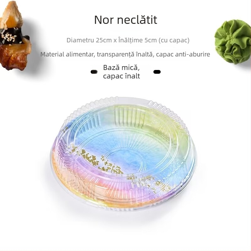 Cutie rotundă pentru sushi, pentru sashimi și livrare somon – de unică folosință, material degradabil, imprimare logo disponibilă, microunde indisponibil, biodegradabil: Nu