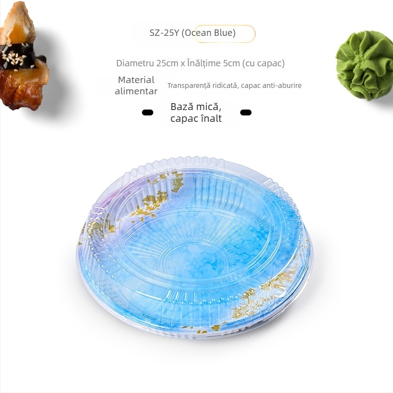 Cutie rotundă pentru sushi, pentru sashimi și livrare somon – de unică folosință, material degradabil, imprimare logo disponibilă, microunde indisponibil, biodegradabil: Nu